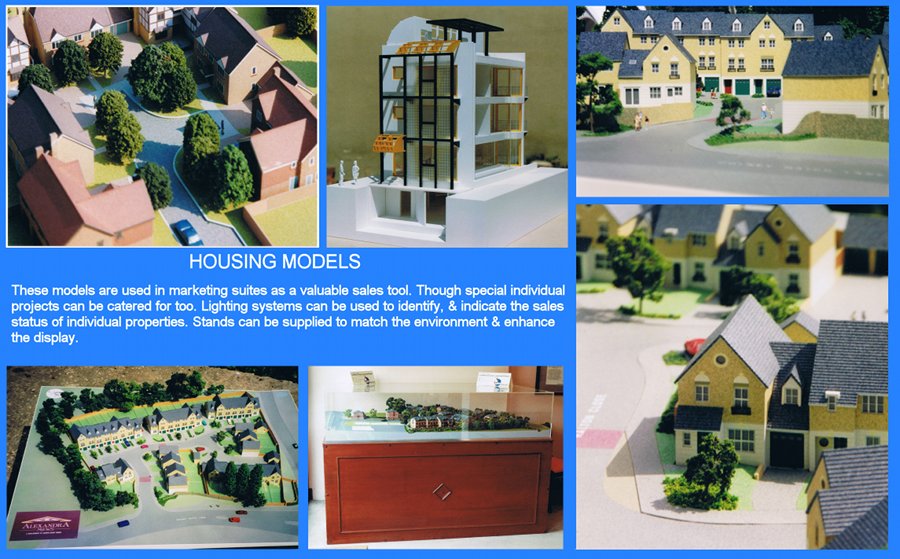 [These models are used in marketing suites as a valuable sales tool. Though special individual projects can be catered for too. Lighting systems can be used to identify and indicate the sales status of individual properties. Stands can be supplied to match the environment and enhance the display.]